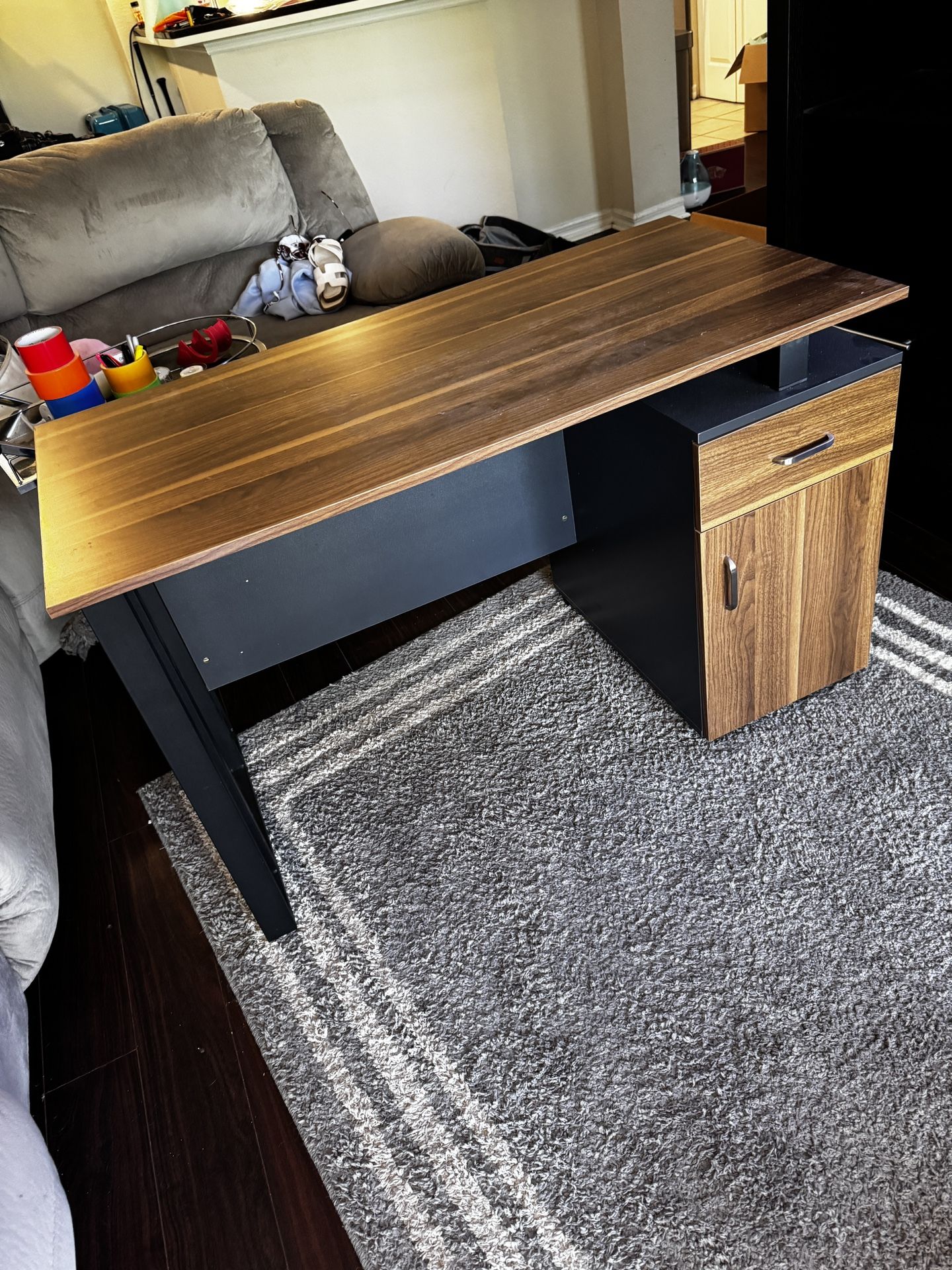 Desk With Drawers - Black And Brown - Moving Out Sale