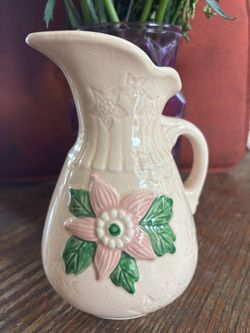 Vintage Ceramic Pitcher with Floral Relief