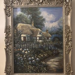Beautiful Cottage Painting - Large w/Embellished Frame