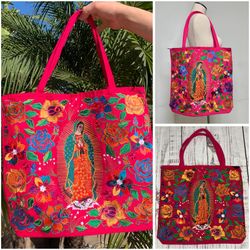 Virgin Mary Our Lady of Guadalupe Pink Tote Bag / Virgen Maria Bolsa Rosa Mother’s Day Gift