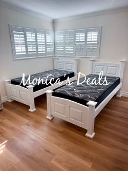 2 Twin Solid Wood Beds With Mattresses $800