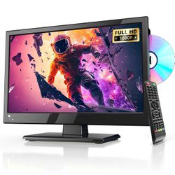 16.1 inch tv DVD Combo Small tv for Kitchen 1080P LCD Non Smart tv 12 Volt tv-DVD Combinations Suitable for Kitchen, Kid's Room, Basement, RV Camper