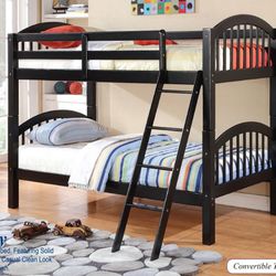 New 98049 Black Color Wood Twin Twin Bunk Bed Only Special
