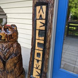 White Oak Chainsaw Carved 4ft Welcome Sign 