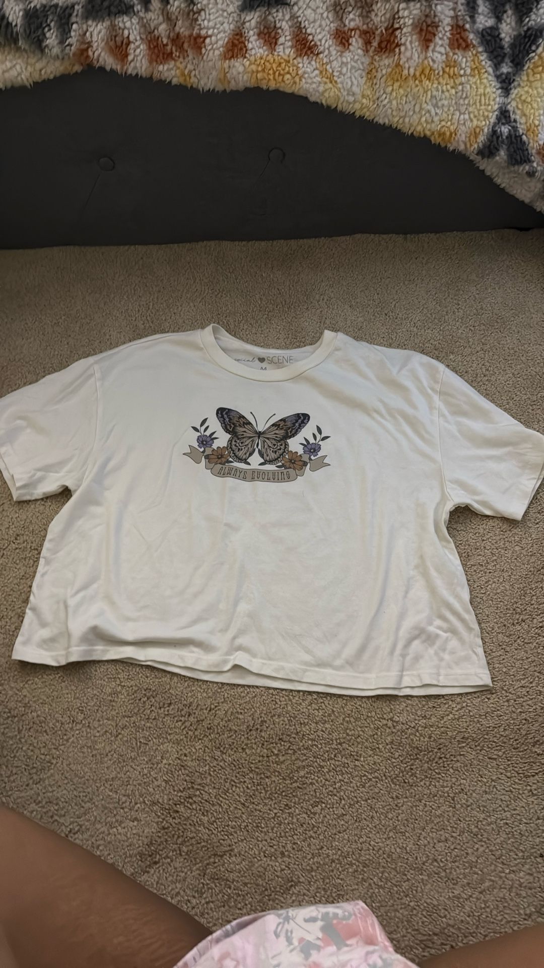 butterfly cream white cropped t shirt