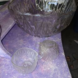 Glass Punch Bowl & Cups