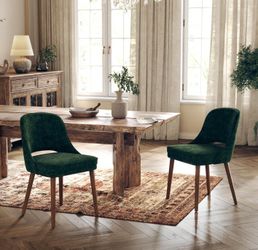 Fabric Upholstered Dining Chairs Set of 2, Modern Wooden Dining Room Chairs with Open Back, Farmhouse High Back Armless Side Kitchen Chairs, Double-La