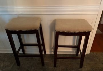 Set of 2 nailhead upholstered bar stools