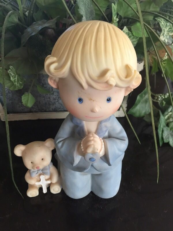 Praying boy piggy bank christening decoration communion