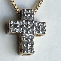 14K Gold Necklace With Diamond Lined Cross Pendant