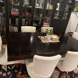 Dark Wood Dining Table w/ 6 Chairs 