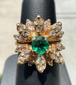 Jewelry Antique 14k solid yellow gold emerald natural diamonds 1.50CTW ring sz 6.00