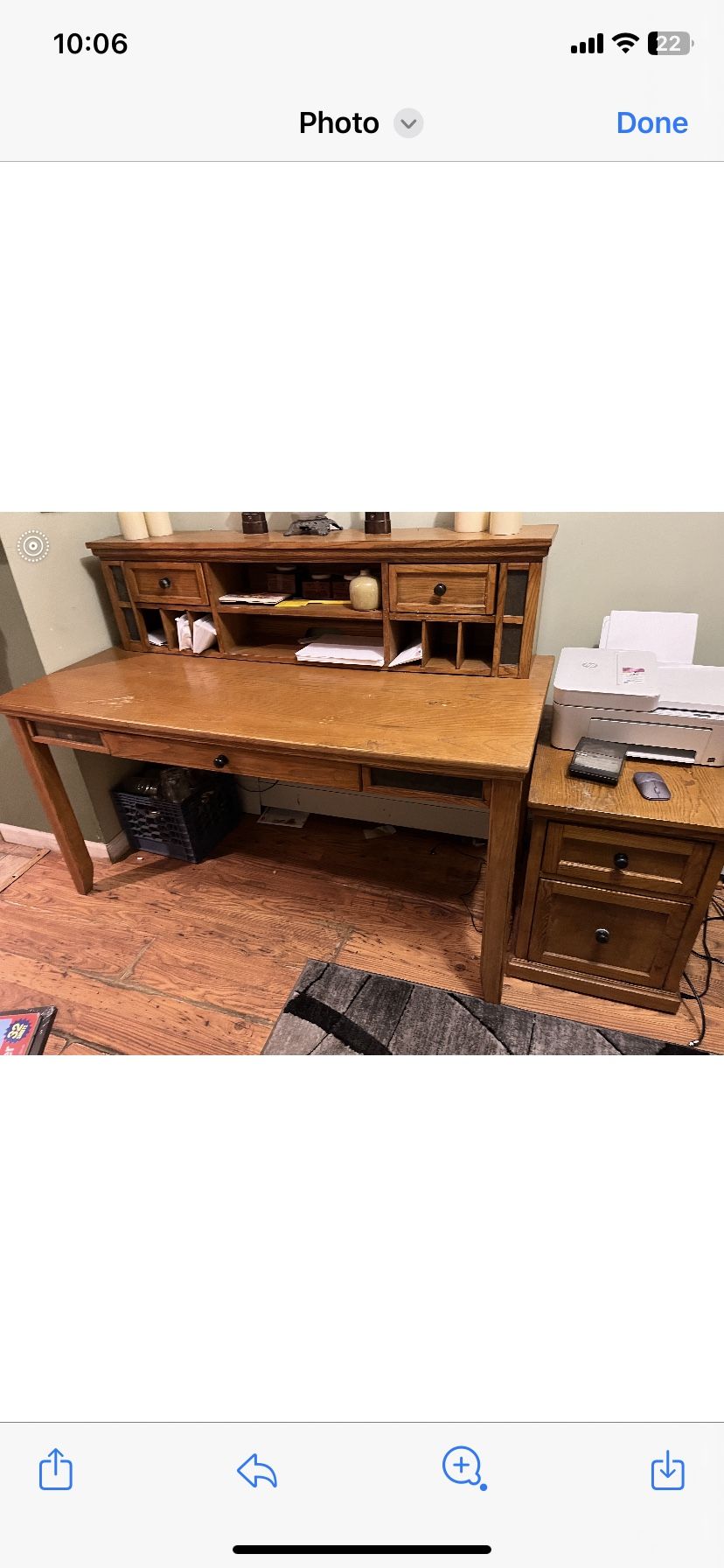 Heavy Solid Oak Desk And Side Table Pickup Only