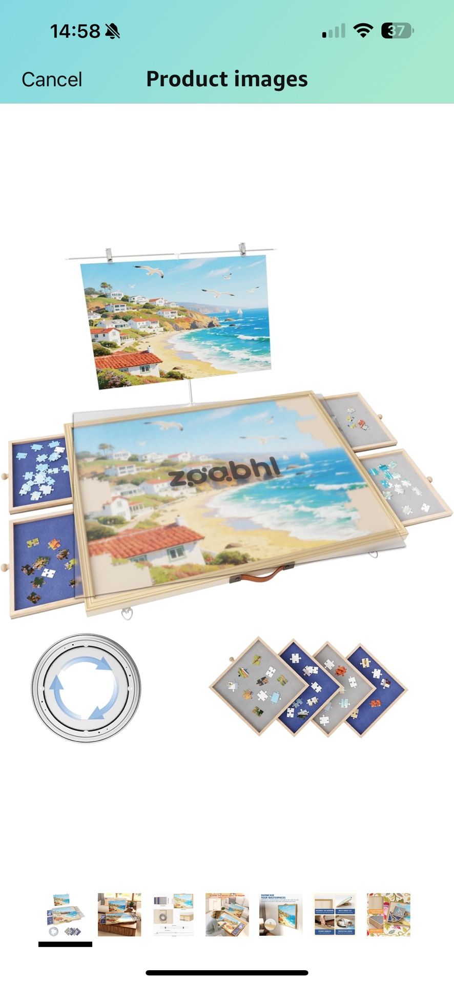 1500 Pcs Adjustable Jigsaw Puzzle Board with Drawers and Cover, 33.3"x24.3" Rotating Puzzle Table with Lazy Susan, Frame for Wall Art Display