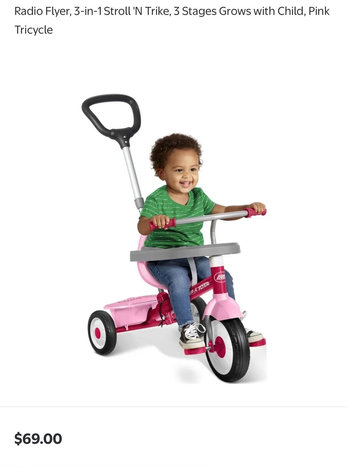 Radio Flyer, 3-in-1 Stroll 'N Trike, 3 Stages Grows with Child, Pink Tricycle new in box