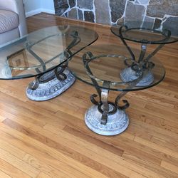 Glass top Tables: 1 Center Table, 2 End tables