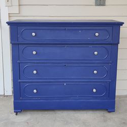 Dresser Antique Bureau Blue Chest of 4 Drawers