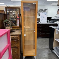 Curio Cabinet, Tall Narrow Display Cabinet, Glass Door Shelves, Lighted