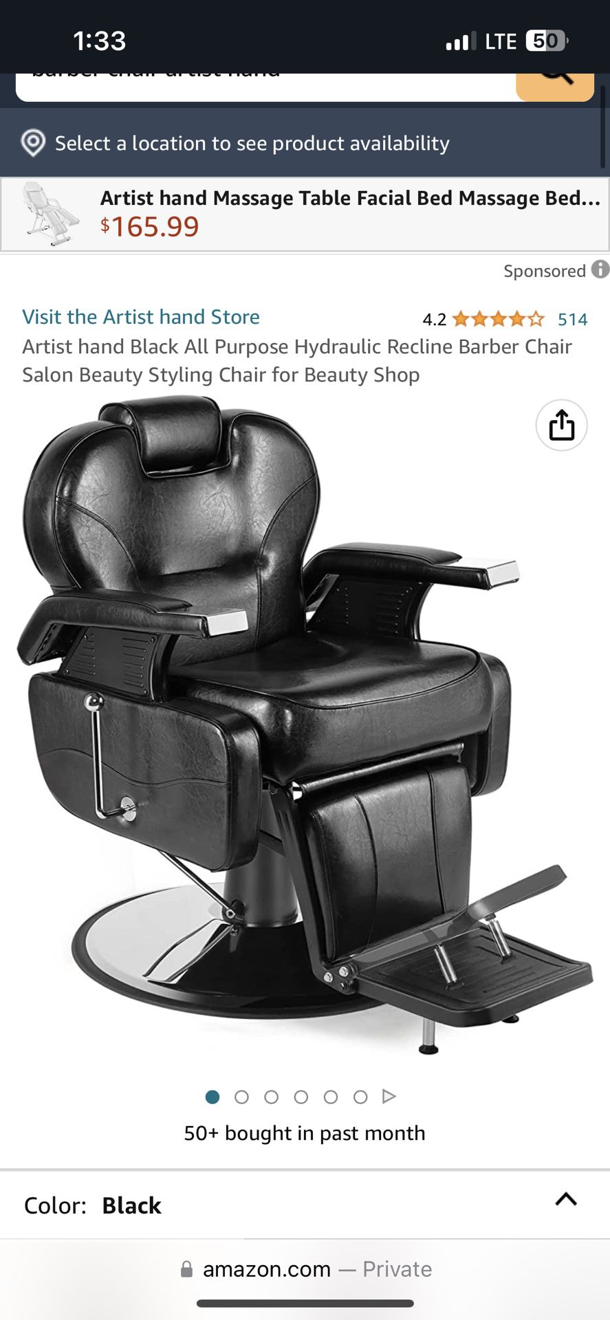 Artist hand Black All Purpose Hydraulic Recline Barber Chair Salon Beauty Styling Chair for Beauty Shop