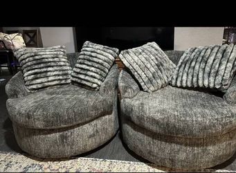Oversized Round Swivel Accent Chairs – Set of 2