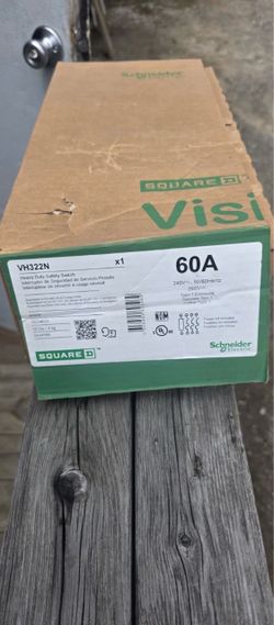 Square D VH322N Heavy Duty Fusible Disconnect Safety Switch, 240 VAC, 250 VDC, 60 A, 3, 7.5, 10, 15 hp, 3 Poles