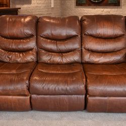 Genuine Leather Reclining Sofa – Dual Lay-Back Seats – $350 OBO – Retail Was $3K+