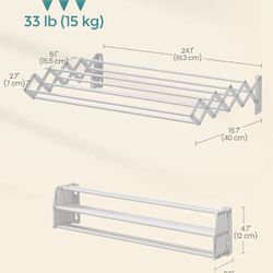 SONGMICS Clothes Drying Rack Wall-Mounted Drying Rack Clothing - White