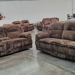 ✅️✅️2 pc chocolate wide welt corduroy sofa with drop down tray and love seat with cup console with recliners on the ends✅️
