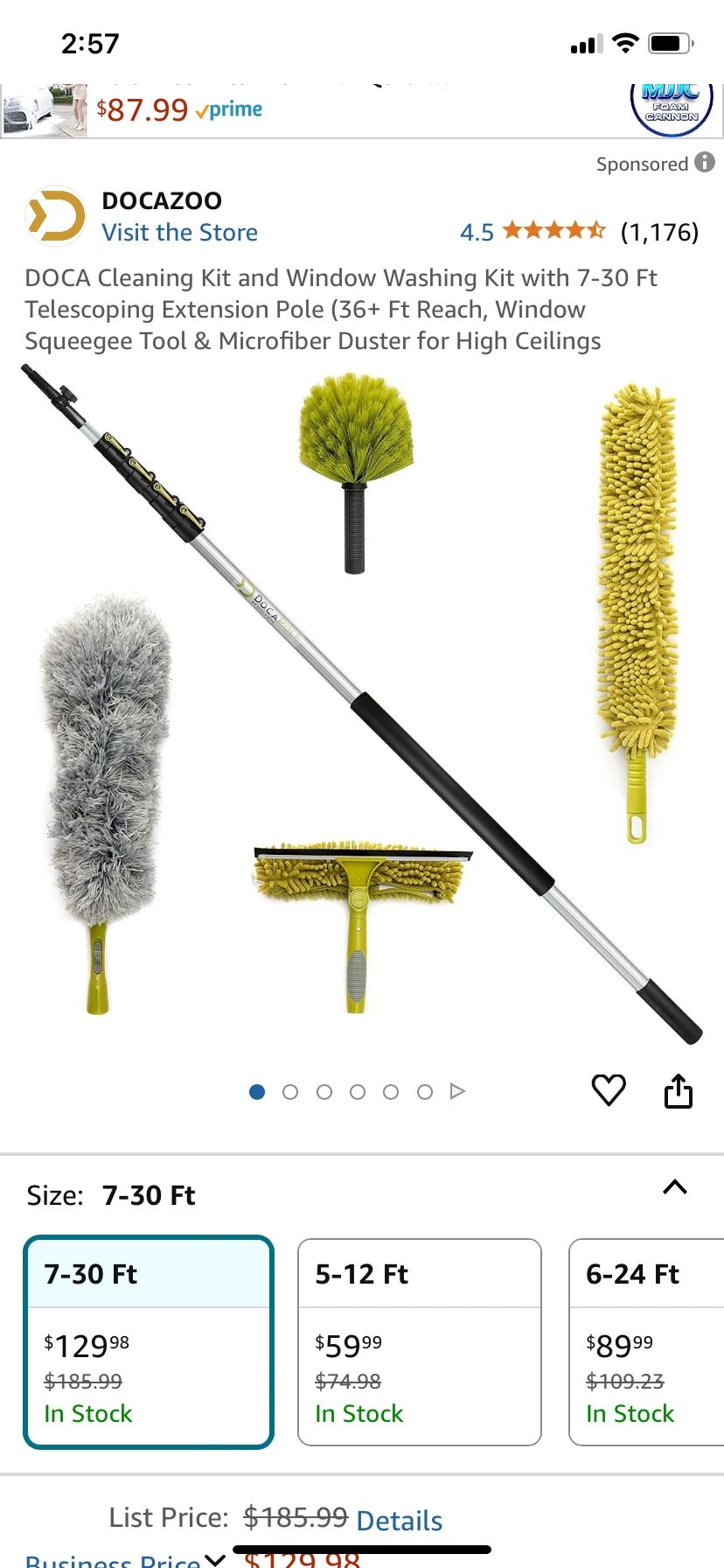 DOCA Cleaning Kit and Window Washing Kit with 7-30 Ft Telescoping Extension Pole