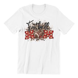 Football Mom T-Shirt, Size L, White Cotton, Polka Dot Design, Leopard Print Accent
