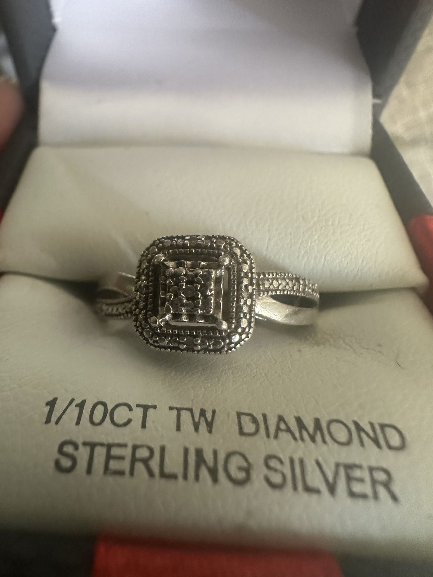 1/10 Of A Carrot, Sterling Silver Genuine, Diamond Engagement Ring