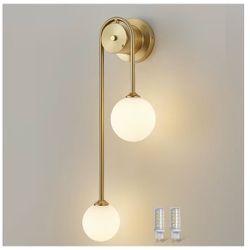 Golden Wall lamp Double Ball, mid-Century Modern Glass Wall sconces,with G9 Tricolor Bulb for Living Room Bedroom Bedside Stairs Restaurant Bathroom C