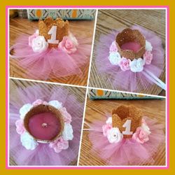Number 1 pink, gold, white crown tutu