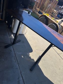 Electric Dark Wood Desk with Black Metal Legs