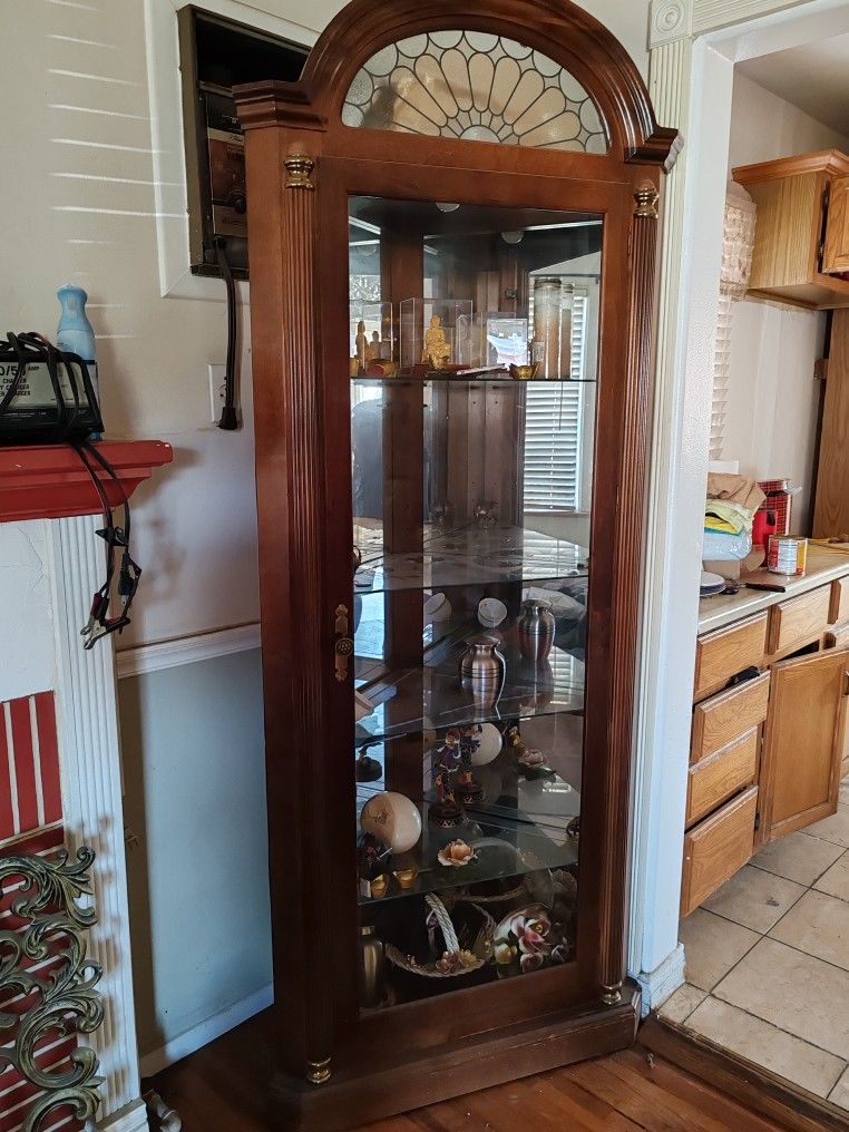 Oak Display Case... Corner Type. Antique