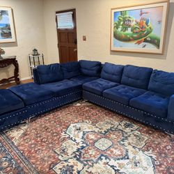 Like New Navy Blue Sectional Sofa Microfiber Velvet  - Delivery Available 