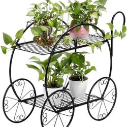 2-Tiered Garden Cart Metal Plant Stand,Succulents Flower Pot Holder,Plant Potted Rack,Display Shelf for Home Patio Garden 
