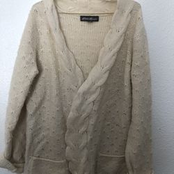 EDDIE BAUER Women’s CROCHET LOOK CARDIGAN Sweater SIZE Med Ivory