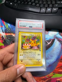 Original BIRTHDAY Pikachu Swirl 💫 Psa 8