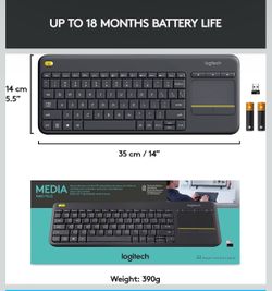 Logitech K400 Plus Wireless Touch TV Keyboard with Easy Media Control and Built-in Touchpad, HTPC Keyboard for PC-Connected TV, Windows, Android, Chro
