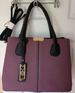 new small vegan leather purple purse handbag with crossbody strap