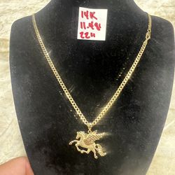 14K Solid Gold Chain and Pendant For Wedding 11.4Gr 22 Inches Long 