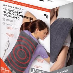 Calming Heat Massaging Weighted Heating Pad by Sharper Image- Weighted Electric Heating Pad with Massaging Vibrations, 6 Settings- 3 Heat, 3 Massage- 