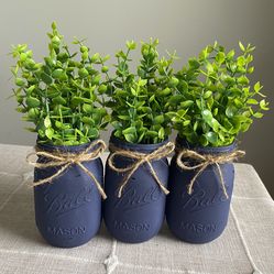 Chalk Painted & Distressed Mason Jar Vases 3 For $18