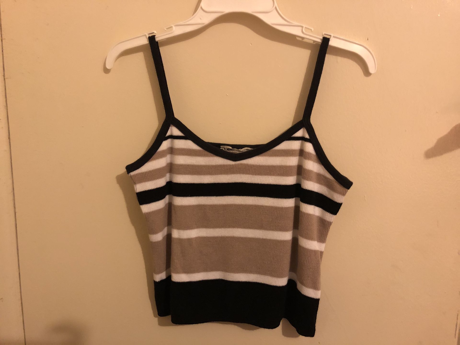 Tan, White, and Black Sleeveless Crop Top