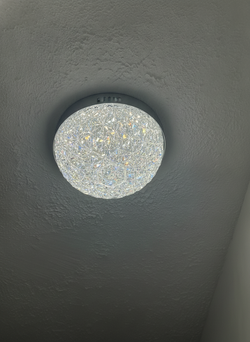 Round Crystal-Style Flush Mount Ceiling Light, ~12in, Chrome Base