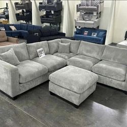🎪 Sofa Sectional, Gray Color, Corduroy Fabric, New in the Box.