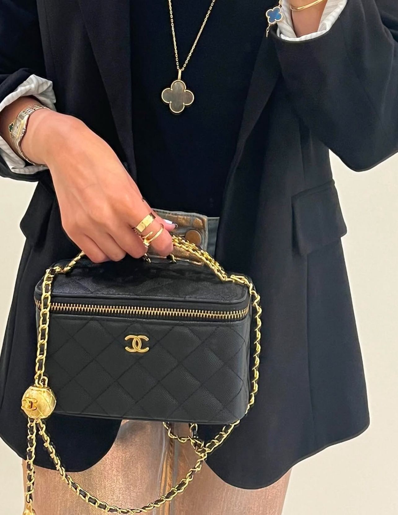 Chanel beauty black makeup vanity bag cosmetic chain included
