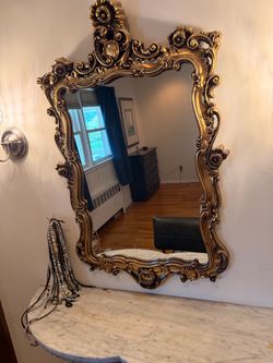 Mirror solid wood with gold painting
