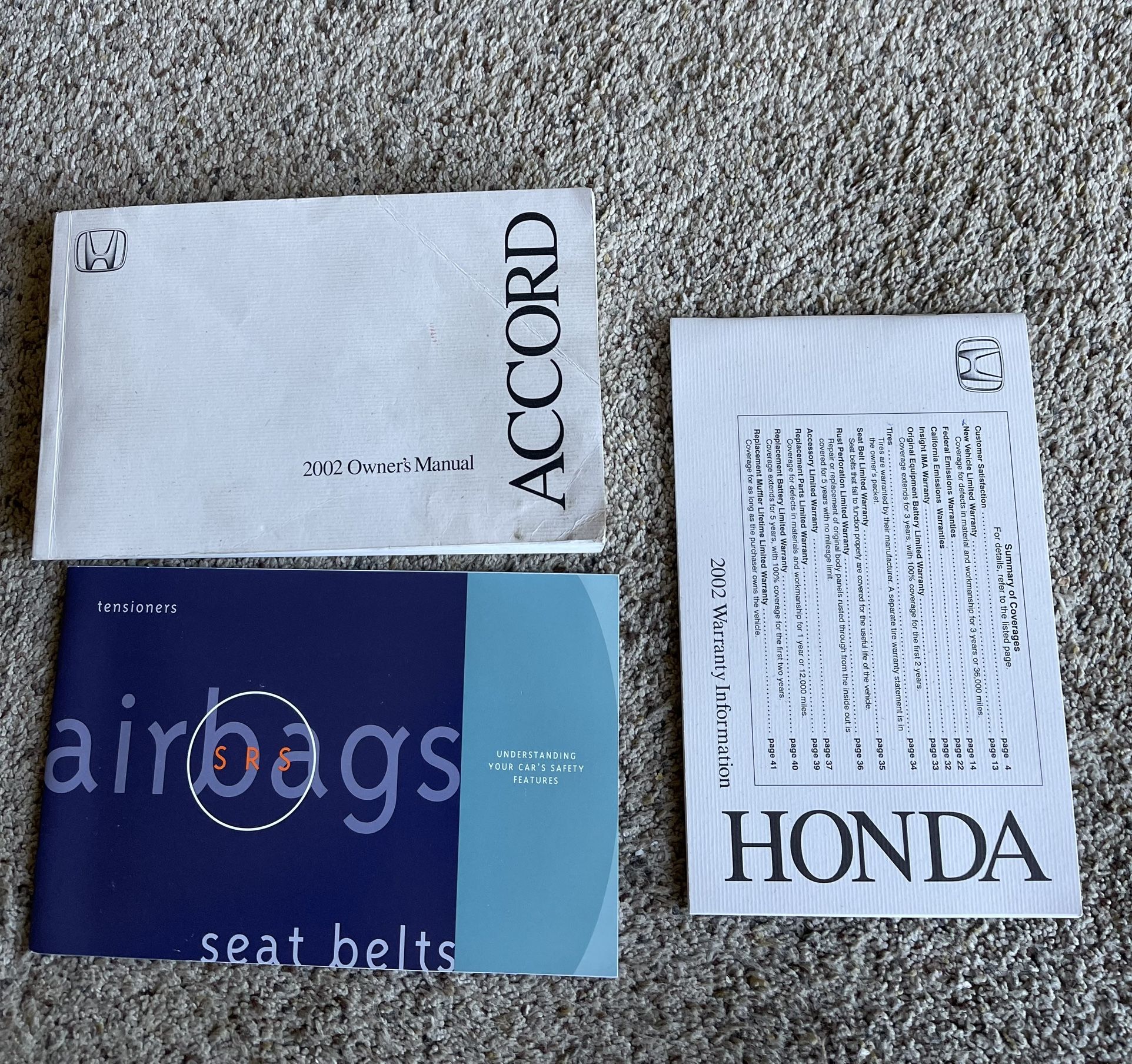 2002 Honda Accord OEM Original Owners Manual Warranty Info Complete Excellent Condition